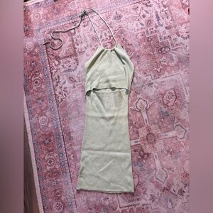 Kendall & Kylie Sage Green Ribbed Halter Cutout Bodycon Dress NWT Size S
